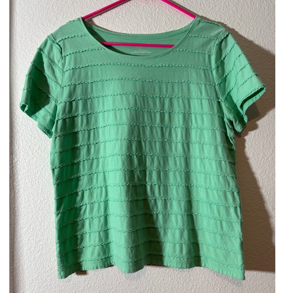 Talbots Size L Mint Green Short Sleeve Round Neck Textured Cotton T-Shirt